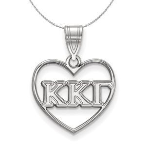 Sterling Silver Kappa Kappa Gamma Heart Greek Necklace - 16 Inch